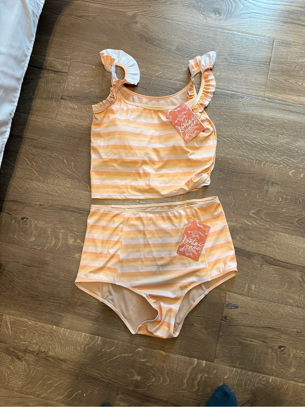 Kortni Jeane Peach and White Striped Tankini Set